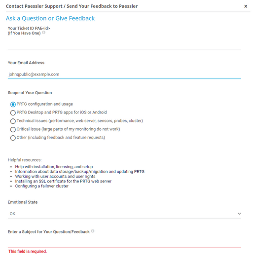 Contact Paessler Support / Send Your Feedback to Paessler Contact Paessler Support / Send Your Feedback to Paessler